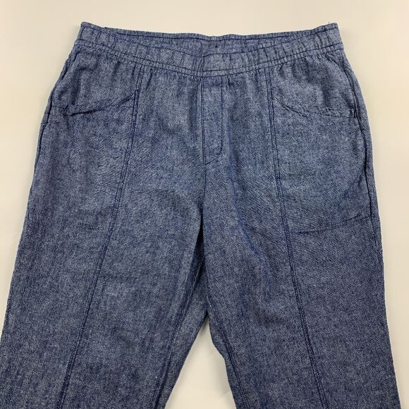Old Navy Blue Chambray Linen Blend High Rise Pull On Ankle Pant L - Picture 2 of 7